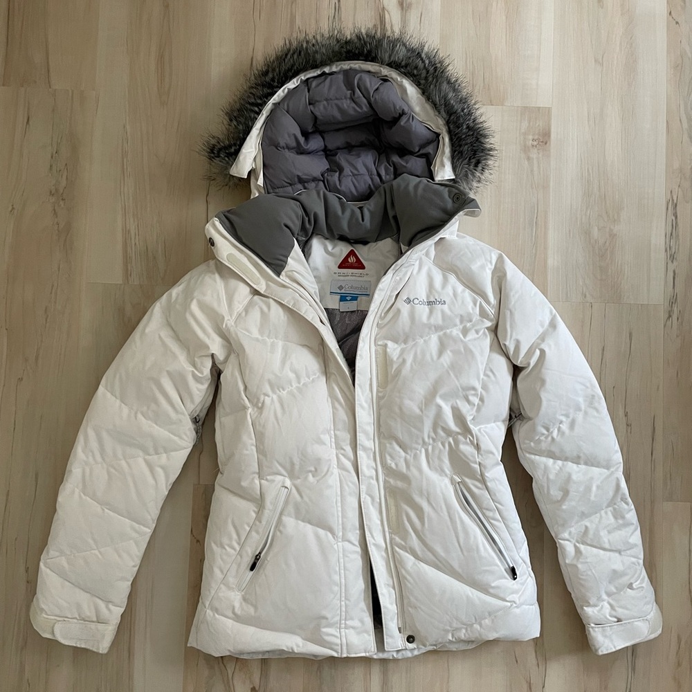 Columbia White Ski Jacket Hooded Puffer Coat size S